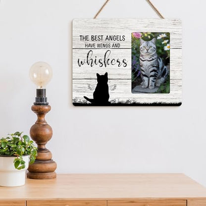 Cat Memorial Gifts for Loss of Cat, Pet Sympathy Gift Wooden Picture Frames, 4x6 inch Photo - color: Brown