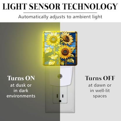 Sunflower Stained Glass Night Lights Plug into Wall for Room, Sunflower Night Light LED for Bedroom - color: Sunflower