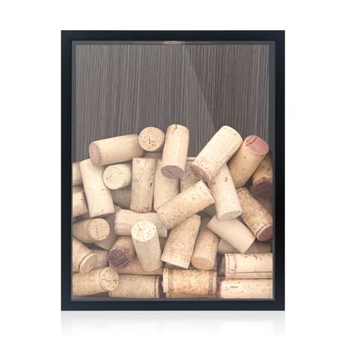 11x14 Wine Cork Shadow Box with Slot on Top, Top Loading Wood & Real Glass Display Case Frame Ready to Hang Memory Box , Pins, Awards, Medals, Wedding and Photos, Black - color: Black, size: 11*14