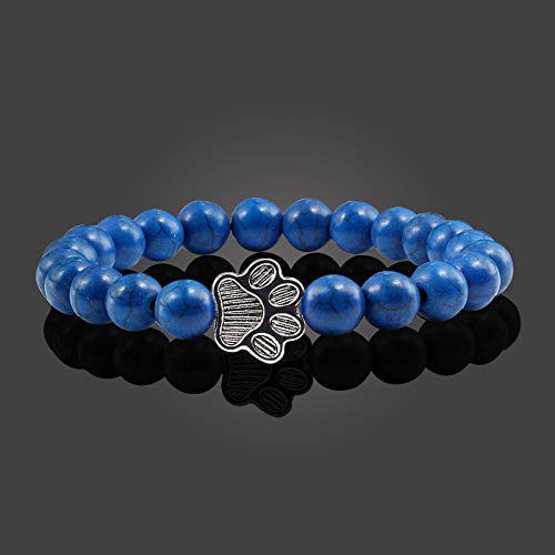 POYAMUSE Lovely Pet Paw Turquoise Beaded Strand Bracelet for Women Men Pet Memorial Jewelry, Cute Dog Cat Paw, Colorful Turquoise Beads - color: Blue