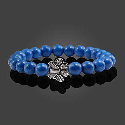 POYAMUSE Lovely Pet Paw Turquoise Beaded Strand Bracelet for Women Men Pet Memorial Jewelry, Cute Dog Cat Paw, Colorful Turquoise Beads - color: Blue
