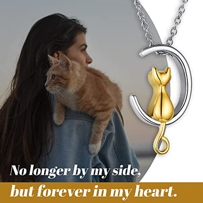 GOLDCHIC JEWELRY Urn Necklaces for Ashes, Stainless Steel Pet/Cross/Birthstone/Tree of Life Personalized Keepsake Memorial Jewelry for Women - color: Cat - 18k Gold Plated, style: No Engraving