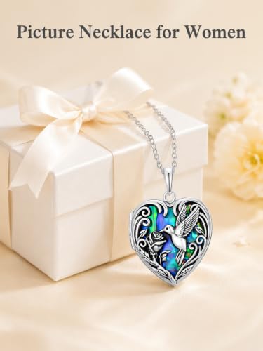 JKR Heart Picture Locket Necklace for Women That Holds Pictures Jewelry | Memorial Necklace with Picture Anniversary Birthday Gift for Women Wife Mom Girlfriend - color: Hummingbird