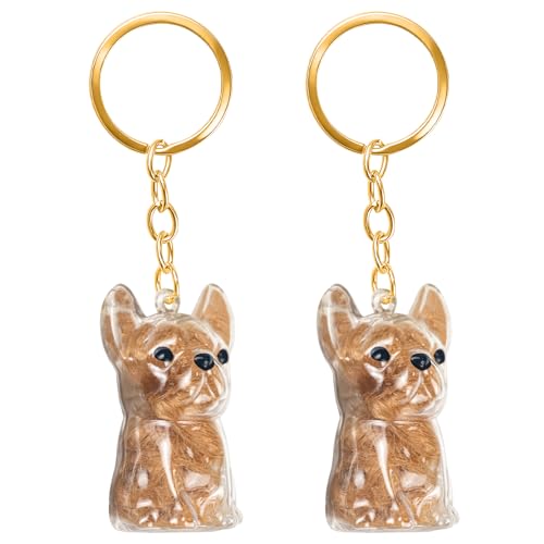 ELANE Dog Hair Keepsake，2 Pack Pet Hair Memorial Keepsake Pet Hair Keychain Keepsake (Clear-Frenchie) - color: Clear-frenchie
