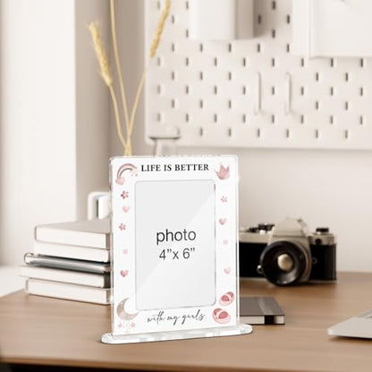 Mom Daughter Picture Frame, Girl Mother Gifts for Birthday Christmas Mothers Day, Life Is Better with My Girls Acrylic Picture Frames 4 x 6 Inch Photo - color: W-My Girls