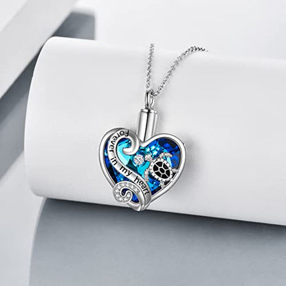 WINNICACA Silver Cremation Urn Necklaces for Ashes of Loved Ones - style: 1-Sea Turtle Crystal Necklace