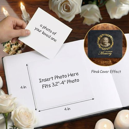 ArtSocket Funeral Guest Book for Memorial Black Leather with Gold Foil | for Funerals Elegant Celebration of Life and Loving Memorial Complete with Pen and Table Sign