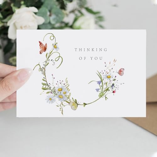 24 Thinking of You Cards with Envelopes, Watercolor Floral Designs | 4 Unique Floral Designs, 4”x6”, Thinking of You Cards, Encouragement Cards, Blank On The Inside, for Family, Friends, Mailing