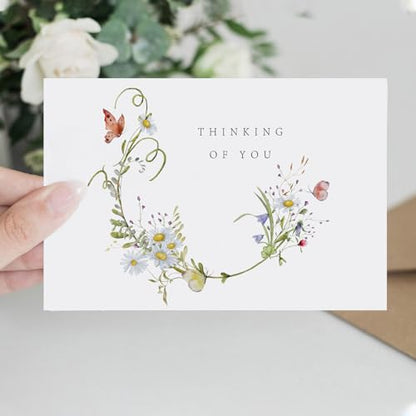 24 Thinking of You Cards with Envelopes, Watercolor Floral Designs | 4 Unique Floral Designs, 4”x6”, Thinking of You Cards, Encouragement Cards, Blank On The Inside, for Family, Friends, Mailing