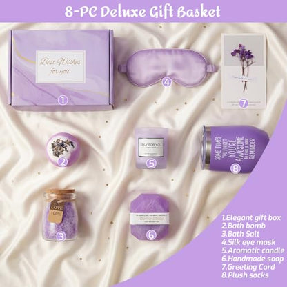 Get Well Soon Gift Baskets for Women,Self Care Gift Package Box,Birthday,Spa & Sympathy Care Package Gifts Set for Mom, Wife, Girlfriend, Sister & Friends - color: Purple 02