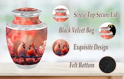 Cardinal Couple Cremation Urns for Adult Ashes Male Female - 200lbs Burial Urns for Human Ashes with Velvet Bag (Cardinal Couple No Medallion - color: Cardinal Couple No Medallion Fast Shipping