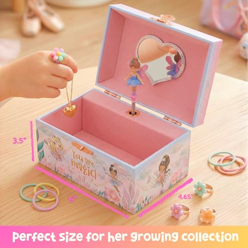 Giggle & Honey Musical Fairy Jewelry Box for Girls - Kids Music Box with Spinning Fairy and Mirror, Princess Birthday Gifts for Little Girls, Childrens Jewelry Boxes for Ages 3-10 - 6 x 4.7 x 3.5 in | Music Boxes for Little Girls, Toddler Jewelry Box for