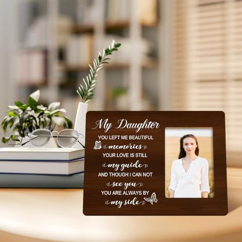 Daughter You Left me Beautiful Memories Wood Picture Frame,Memory Gifts for Loss of Daughter,Memorial Gift for Loss of Daughter,Sympathy Gifts Photo Frame - style: Daughter-1