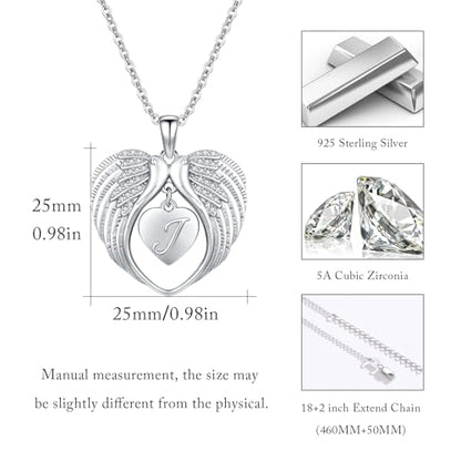 TUGHRA Memorial Necklace for Women Men, Angel Wings Heart Pendant 925 Sterling Silver A Piece of My Heart Is In Heaven Charm Necklace Sympathy Gift - style: 04-J