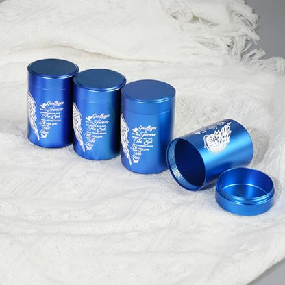Mini Urns for Human Ashes Set of 4, Small Blue Angel Wings Keepsake Urns for Ashes 4 Pack (2.7 x 1.6 Inch, Aluminum)