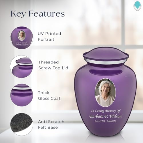 Geturns Embrace Adult Personalized Picture Cremation Urns for Human Ashes I Large Photo Purple Funeral Urn for Men and Women I 200 lbs - color: Purple