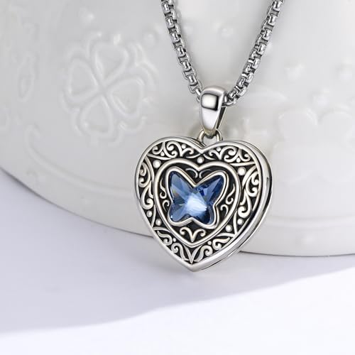 Locket Necklace for Women 925 Sterling Silver Celtic Locket Pendant Necklace Moonstone/Turquoise/Black Agate Heart Shaped Locket Necklace Jewelry Gifts for Women - style: Filigree with Swarovski Crystal