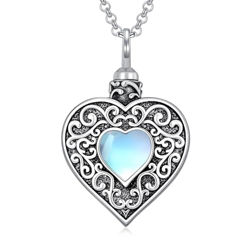 Rose & Daisy Urn Necklace - Sterling Silver Cremation Keepsake Memorial Jewelry - style: Heart Urn Necklace-Moonstone
