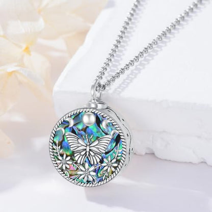 PELOVNY Urn Necklaces for Ashes of Loved Ones 925 Sterling Silver Personalized Heart Locket Urn Necklace Cremation Keepsake Memorial Jewelry Gifts for Women Men - color: Butterfly Urn-1
