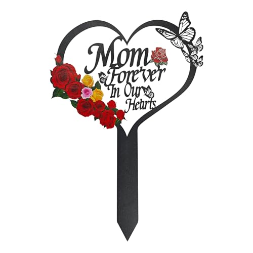 Grave Decorations for Cemetery Mom, Cemetery Decorations for Grave, Metal Memorial Plaque Stake, Mothers Day Cemetery Decor for Gravesite Garden Yard - color: Mom-A