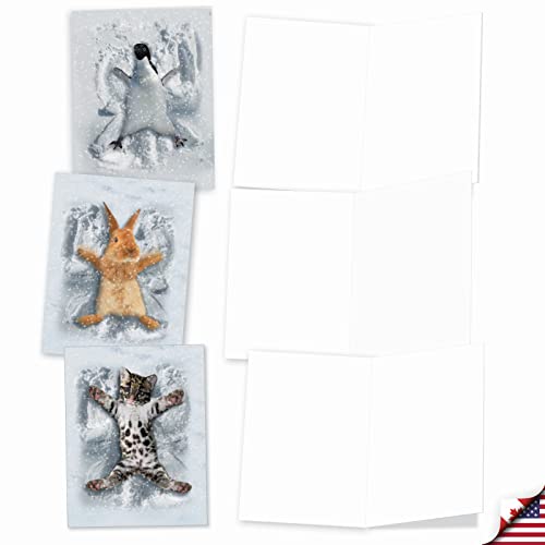 The Best Card Company 10 Blank Notecards w/Envelopes Box Set, 4 x 5.12 Inch, Wildlife Cards for Men and Women - Critter Snow Angels M4187OCB-B1x10-NB - style: Critter Snow Angels