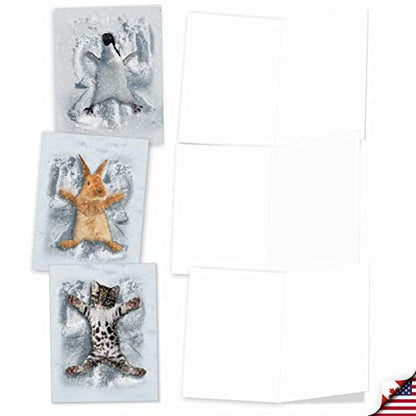 The Best Card Company 10 Blank Notecards w/Envelopes Box Set, 4 x 5.12 Inch, Wildlife Cards for Men and Women - Critter Snow Angels M4187OCB-B1x10-NB - style: Critter Snow Angels