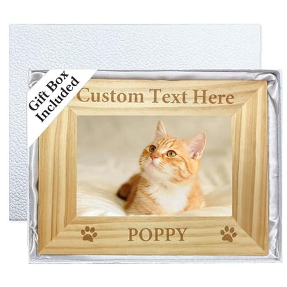 Personalized Dog Picture Frame with Gift Box, 4x6 Wooden Pet Photo Frame - color: Wood Frame, size: Landscape 4X6