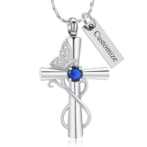 Imrsanl Butterfly Cremation Jewelry Cross Urn Necklace for Ashes | Ashes Holder Keepsake, Human Pet Funeral Memorial Pendant, For Women, In Memory of a Beloved - color: Customize