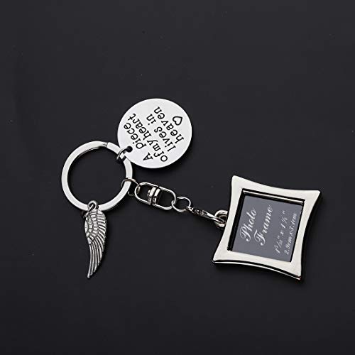 POTIY Sympathy Gift Memorial Keychain with Photo Frame Those We Love Don't Go Away Remembrance Gift for Loss of a Loved One - style: A Piece of My Heart Lives in Heaven Photo Frame
