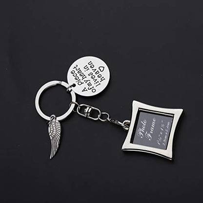 POTIY Sympathy Gift Memorial Keychain with Photo Frame Those We Love Don't Go Away Remembrance Gift for Loss of a Loved One - style: A Piece of My Heart Lives in Heaven Photo Frame