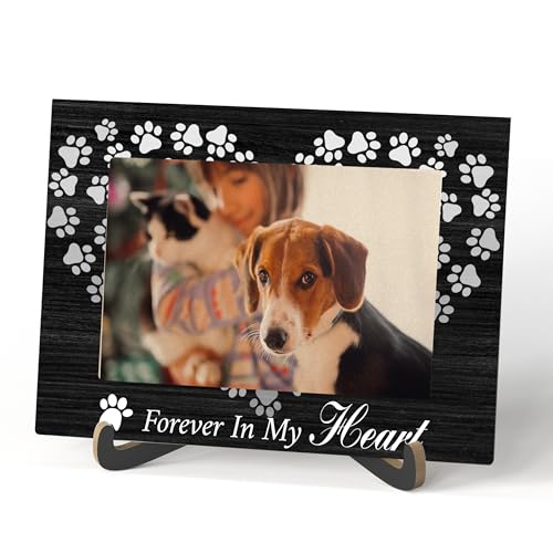 Pet Dog Cat Memorial Photo Frame - Forever In My Heart Wooden Tabletop Picture Frame With Stand - In Loving Memory Frame Sympathy Gift For Dog Cat Owner -61