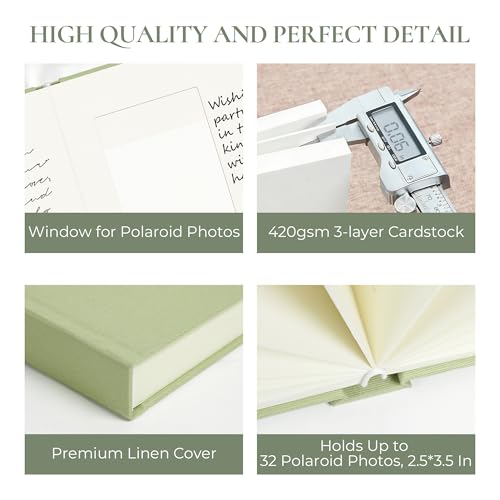 Vienrose Wedding Guest Book Journal for Polaroid, Wedding Registry Must Haves Things with 32 Blank Pages and Thick Paper, Linen Photo Album for Memory, Graduation, Dusty Sage Green - color: Dusty Sage Green