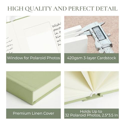 Vienrose Wedding Guest Book Journal for Polaroid, Wedding Registry Must Haves Things with 32 Blank Pages and Thick Paper, Linen Photo Album for Memory, Graduation, Dusty Sage Green - color: Dusty Sage Green