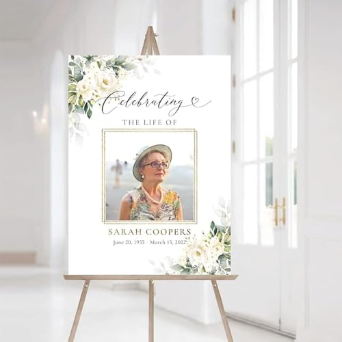Personalized White roses Funeral Welcome Sign With Photo - Memorial Welcome Sign - Celebration of Life Welcome Sign - Funeral Decor - Celebration of Life Poster - Memory Signs for Funerals - color: Multi 7