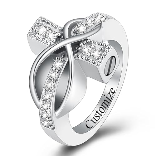 Diamond Cross Urn Ring for Ashes for Women Men for Hold Ash - size: Customize