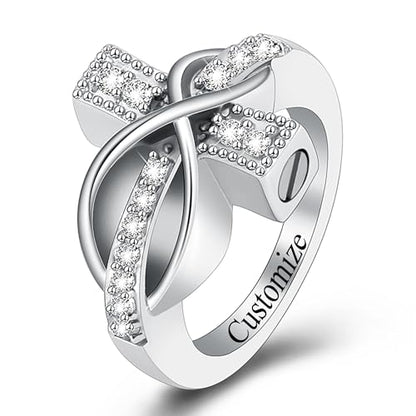 Diamond Cross Urn Ring for Ashes for Women Men for Hold Ash - size: Customize
