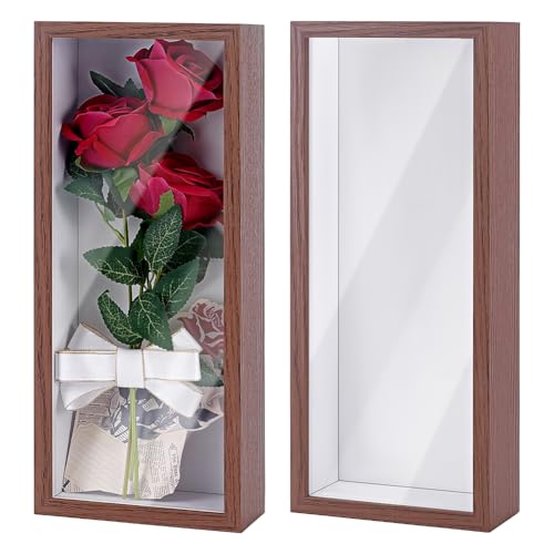 2Pcs Shadow Box Display Case, 14.4x6.1x2.56Inch Rectangle MDF Shadow Box Frame with Nail Hangers and Hook for Mother's Day Awards Memorabilia Flower Pictures Keepsakes Medals(Camel) - color: Camel