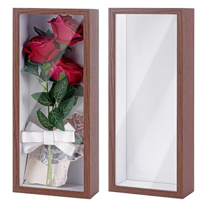 2Pcs Shadow Box Display Case, 14.4x6.1x2.56Inch Rectangle MDF Shadow Box Frame with Nail Hangers and Hook for Mother's Day Awards Memorabilia Flower Pictures Keepsakes Medals(Camel) - color: Camel