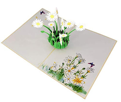 iGifts And Cards White Daisy Bouquet 3D Pop-Up Card in Full Bloom 4.75x6.75 | Spring Floral Keepsake, Mother's Day, Get Well, Sympathy, Birthday For Her, Garden Lover, Wife, Friend, Bouquet Design - color: White Daisies