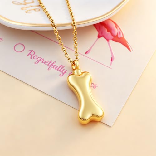 Custom Dog Bone Memorial Pendant Necklace with Paw Print, Stainless Steel Personalized Pet Cremation Jewelry Puppy Animal Urn Pendant Best Friends Friendship Pet Keepsake Gifts Dog Urn Necklace for Ashes for Dog Lovers - color: Gold