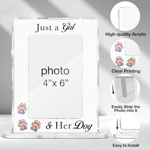 Dog Lovers Gifts for Girls Photo Frame, Just a Girl and Her Dog Acrylic Picture Frames 4 x 6 Inch Photo, Gifts for Dogs Mom Lovers - color: Dog Lovers