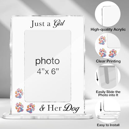 Dog Lovers Gifts for Girls Photo Frame, Just a Girl and Her Dog Acrylic Picture Frames 4 x 6 Inch Photo, Gifts for Dogs Mom Lovers - color: Dog Lovers