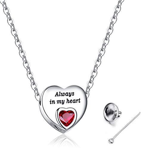Heart Urn Necklaces for Ashes Birthstone Ashes Necklace Always in My Heart Cremation Jewelry Keepsake Memorial Necklace - color: July