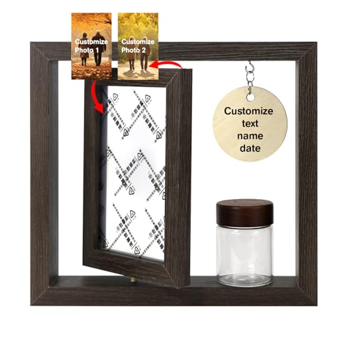 Custom Memorial Photo Frame for Loved Ones - Two 4x6 Inch Pictures with Included Glass Keepsake Jar for Hair, Ashes, or Mementos - Elegant Tribute Gift for Loss, Funeral, or Remembrance (style1) - color: style1