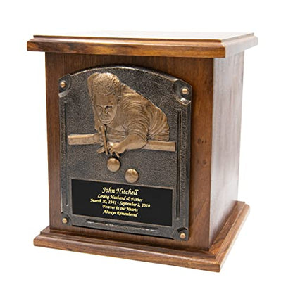 Pool Player Funeral Cremation Urn, Billiards Adult Wooden Urn with Personalization