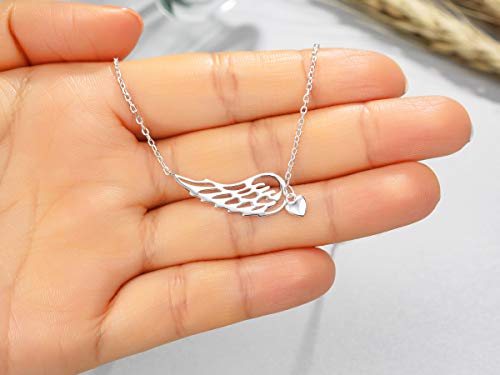 RareLove Memorial Gifts for Loss of Mother Angel Wing Necklace | Sterling Silver Heart Pendant Necklace Sorry for Your Loss Sympathy Gifts Bereavement Condolence Remembrance Gift