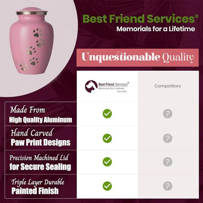 Ottillie Legacy Pink/Pewter/Vert Urn, up to 25lbs - color: Ardent Pink, Vertical Pewter Paws, size: Small