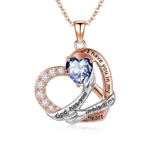 TUGHRA Memorial Heart Necklace, Birthstone Pendant for Loss of Loved One | For loss of mom wife child or loved one 18+2" adjustable birthstone gifts box anniversary or any grief day - color: September birthstone