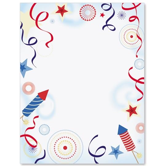 PaperDirect Festive Patriotic Border Papers, Red, White and Blue Ribbons with Spirals and Rockets Design, 8.5 x 11, Acid-Free, Ideal for Fourth of July, Invitations, Events, Cards, 25 Sheets - color: Patriotic Gala Burst