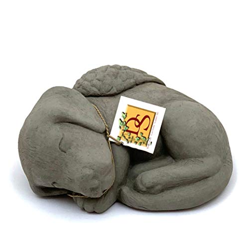 Sleeping Dog w/Wings: Durable Solid Stone Statue. Perfect Home Décor & Sealed for Outdoors. Handcrafted USA. (Antique/Gray)